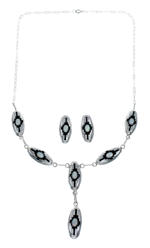 Native American Navajo Blue Opal Sterling Silver Link Necklace Set NX11491